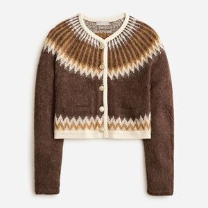J. Crew brown Fair Isle cardigan sweater in brushed yarn